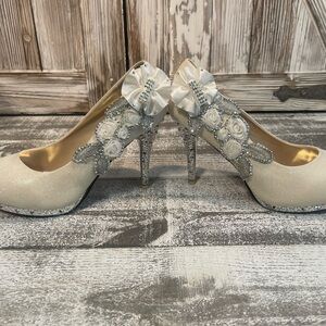 Chic White Embellished Women's Heels